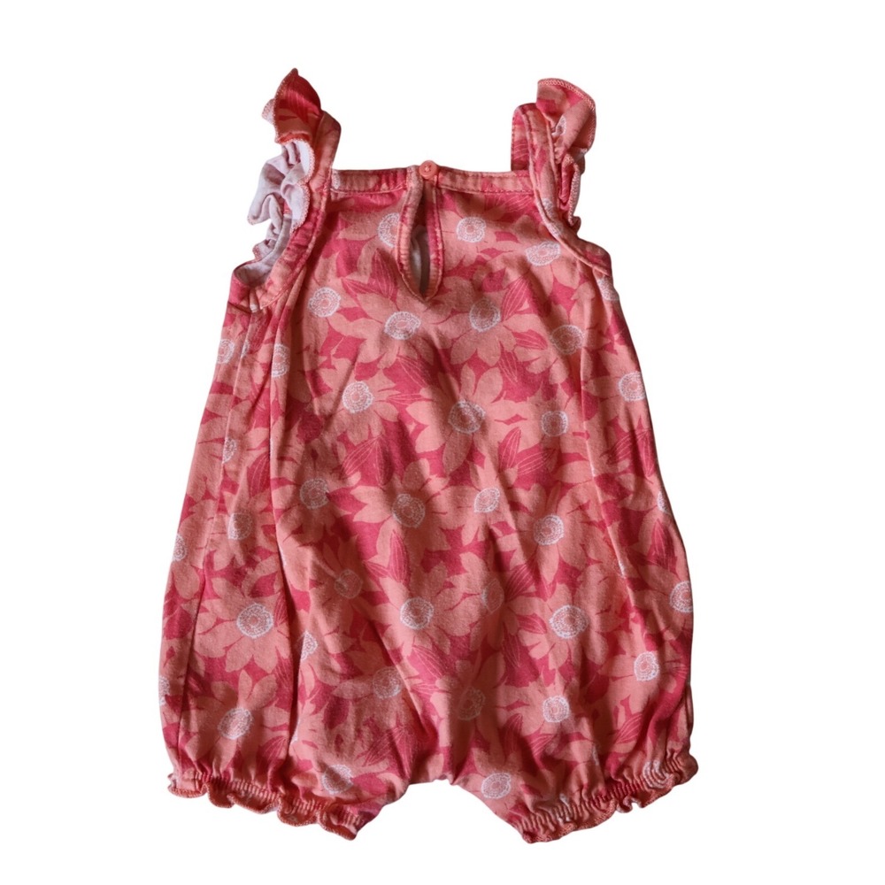 Just One You by Carters Baby Girl Floral Ruffle Romper Pink Orange 3M - Picture 2 of 3